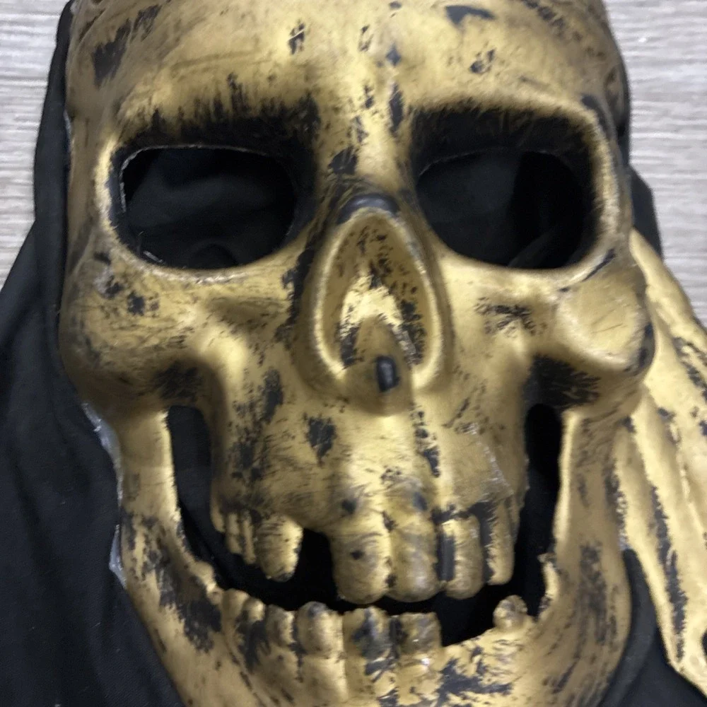 Golden Pirate Skeleton Skull Mask With Black Cloth Head Cover